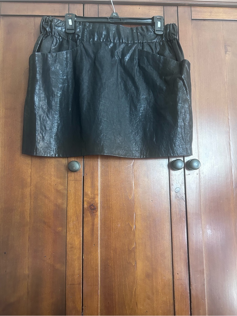 Zara Black Faux Leather Mini Skirt with Pockets - Size XL